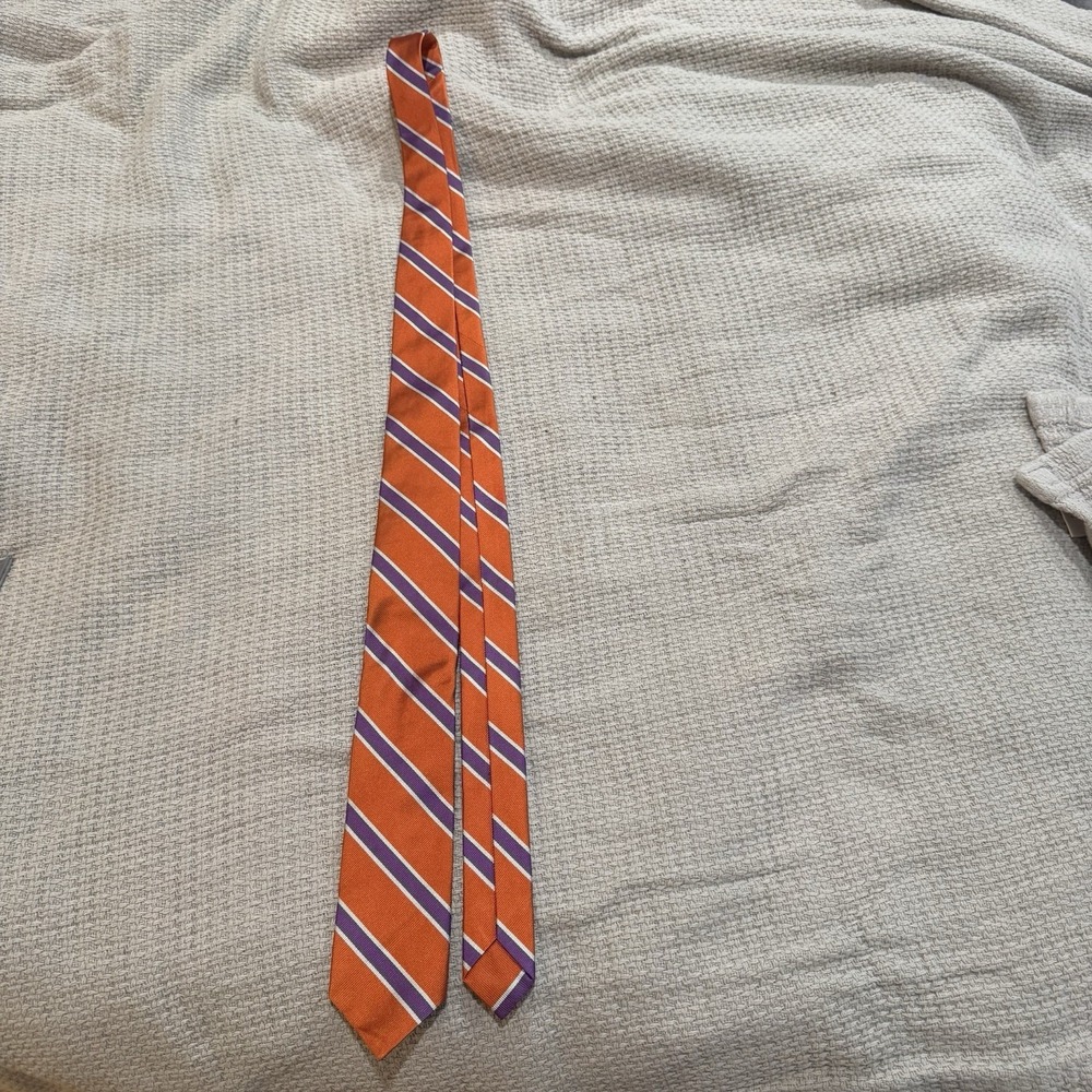 Brooks Brothers Makers and Merchants Neck Tie Silk Orange Purple Striped Clemson